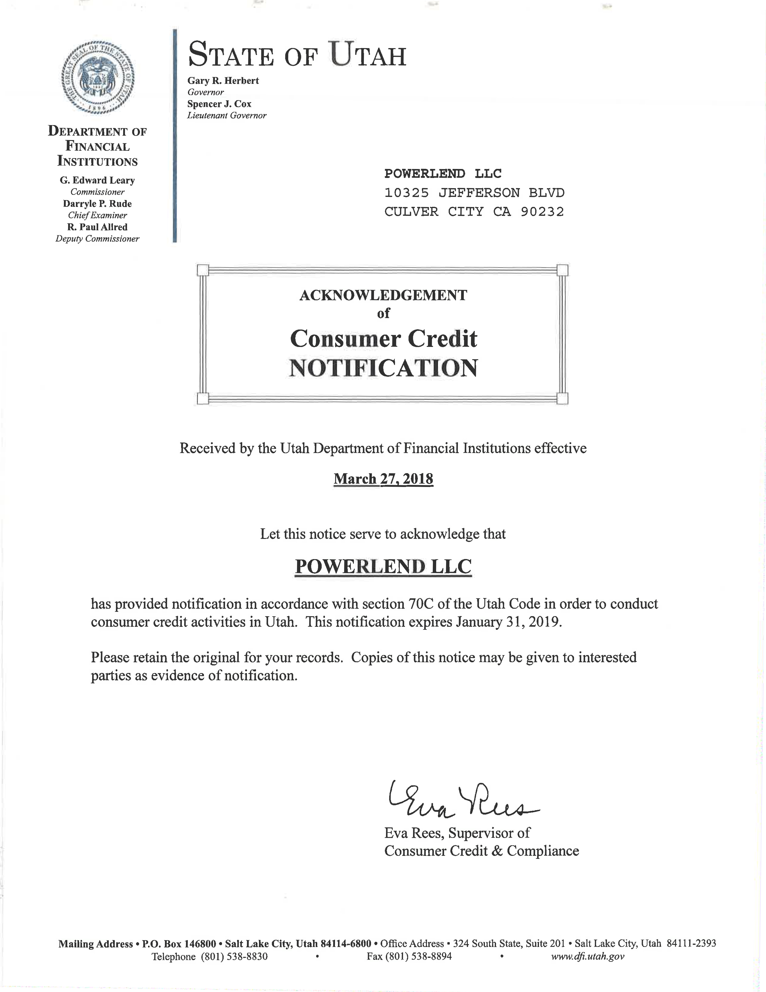 PowerLend Utah Business License